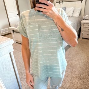 A New Day Short Sleeve Mint & White Striped Pocket Tee Size Medium